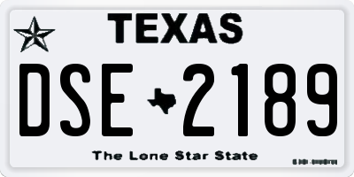 TX license plate DSE2189