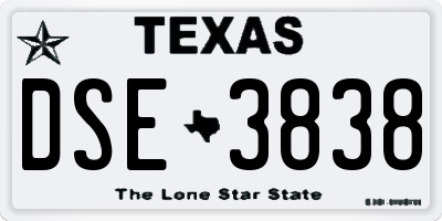 TX license plate DSE3838