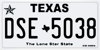 TX license plate DSE5038