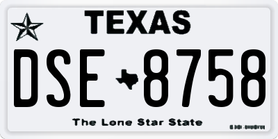 TX license plate DSE8758