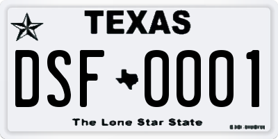 TX license plate DSF0001