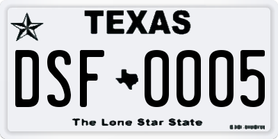 TX license plate DSF0005