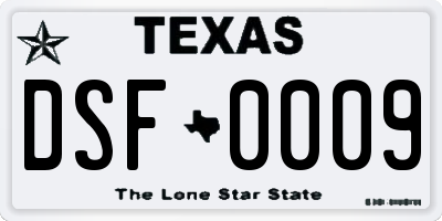 TX license plate DSF0009