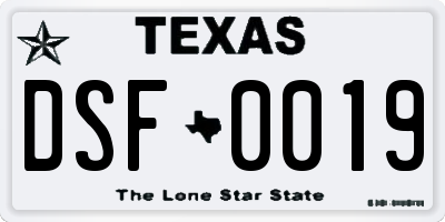 TX license plate DSF0019