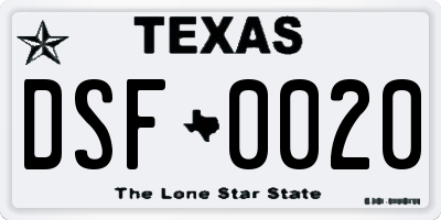 TX license plate DSF0020