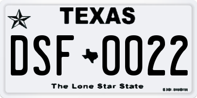 TX license plate DSF0022