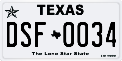 TX license plate DSF0034