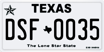 TX license plate DSF0035