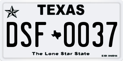 TX license plate DSF0037