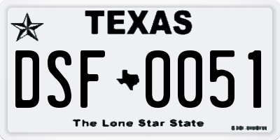 TX license plate DSF0051