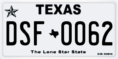 TX license plate DSF0062