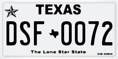 TX license plate DSF0072