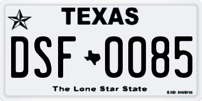 TX license plate DSF0085