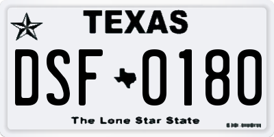 TX license plate DSF0180