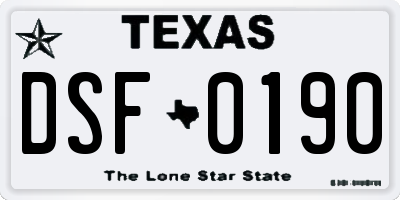 TX license plate DSF0190