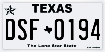 TX license plate DSF0194