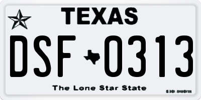 TX license plate DSF0313