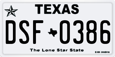 TX license plate DSF0386