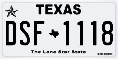 TX license plate DSF1118