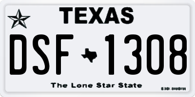 TX license plate DSF1308