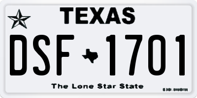 TX license plate DSF1701