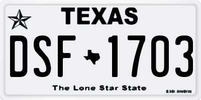 TX license plate DSF1703