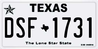 TX license plate DSF1731