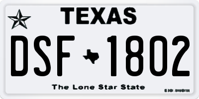 TX license plate DSF1802