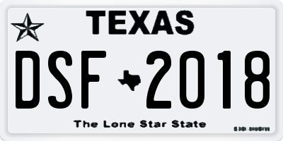 TX license plate DSF2018