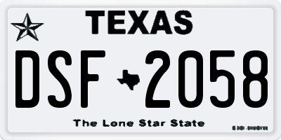 TX license plate DSF2058