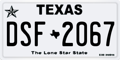 TX license plate DSF2067