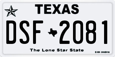 TX license plate DSF2081