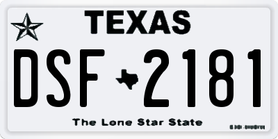 TX license plate DSF2181