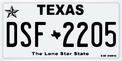 TX license plate DSF2205