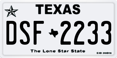 TX license plate DSF2233