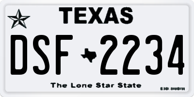 TX license plate DSF2234