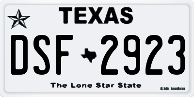 TX license plate DSF2923