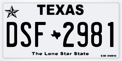 TX license plate DSF2981