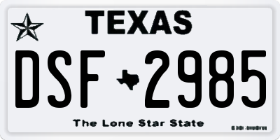 TX license plate DSF2985