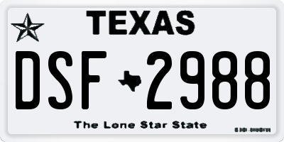 TX license plate DSF2988