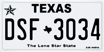 TX license plate DSF3034