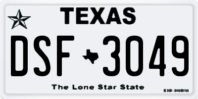 TX license plate DSF3049