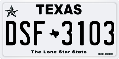 TX license plate DSF3103