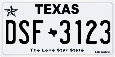 TX license plate DSF3123