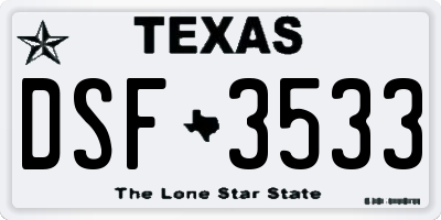 TX license plate DSF3533