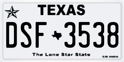 TX license plate DSF3538