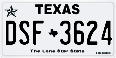 TX license plate DSF3624