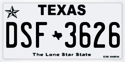 TX license plate DSF3626