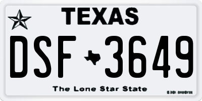 TX license plate DSF3649