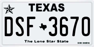 TX license plate DSF3670